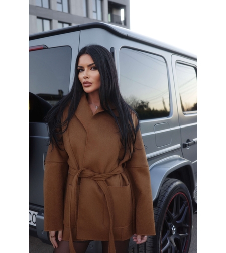 КАШМИРЕНО ПАЛТО КАМЕЛ С КОЛАН