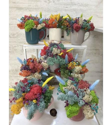 Чаша със скандинавски мъх в различни цветове