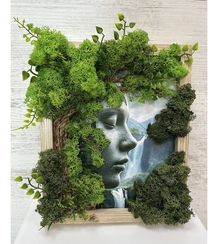 Картина със скандинавски мъх в зелен цвят