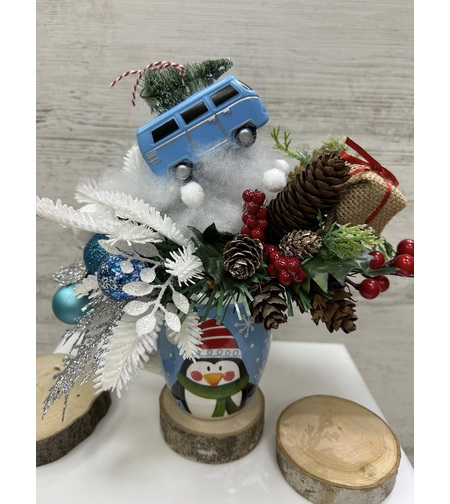 Забавна коледна декорация син автобус, ръчно изработено