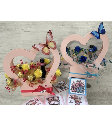 Чанта сърце с вино /рози/бонбони