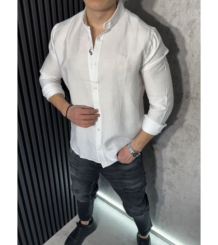 Мъжка Риза от 100% Лен в Бял Цвят