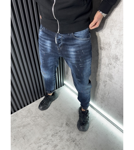 Мъжки Дънки Тъмносини с Избелващ Ефект 501