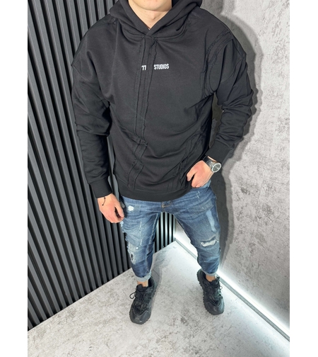 Мъжки Суичър Черен с Декоративни Кантове