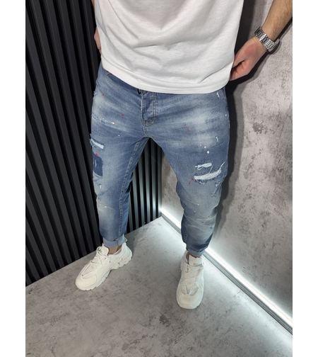 Мъжки Дънки в Светлосиньо с Кръпки - 352 R6