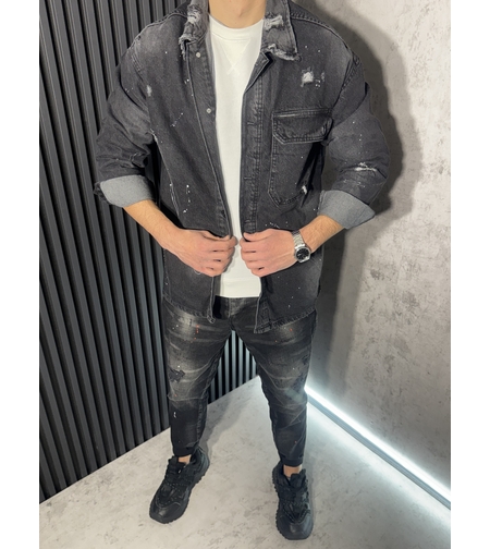 Мъжко Дънково Яке Oversize с Накъсани Детайли