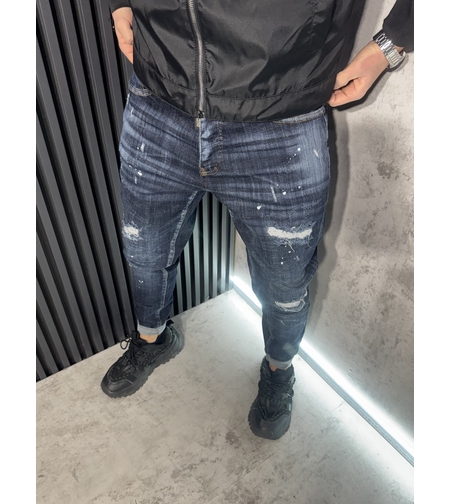 Мъжки Дънки Тъмносини с Кръпки - 337 R1