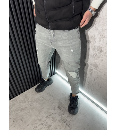 Мъжки Дънки Сиви с Бели Кръпки 12195