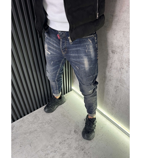 Мъжки Дънки в Тъмносиньо с Избелващи Участъци 367-2