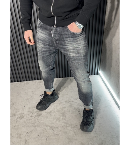 Мъжки Дънки Тъмносиви с Избледнели Участъци 526