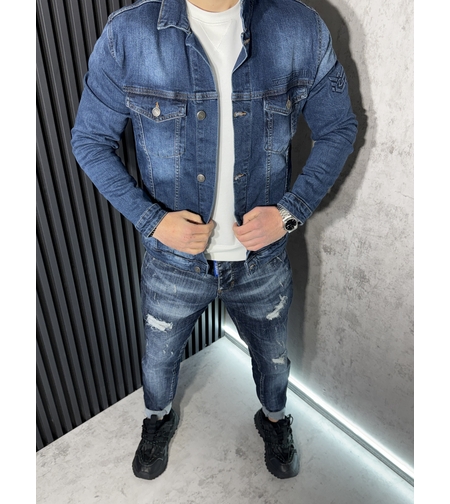 Мъжко Дънково Яке в Син Цвят