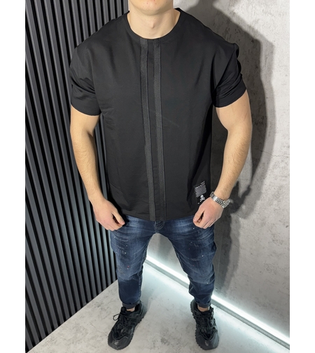 Тениска с Декоративни Кантове в Черно