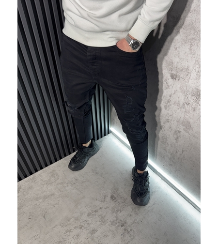 Мъжки Дънки Черни с Разкъсвания