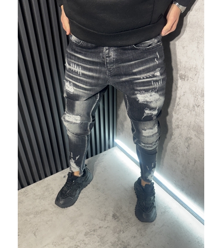 Мъжки Дънки Slim Fit с Кръпки и Пръски
