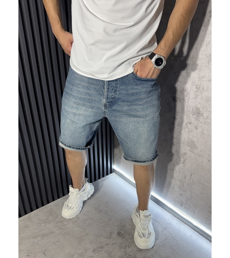 Къси Baggy Дънки Изчистени в Син Цвят