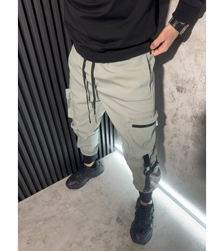 Карго Панталон с Ластични Глезени в Сиво