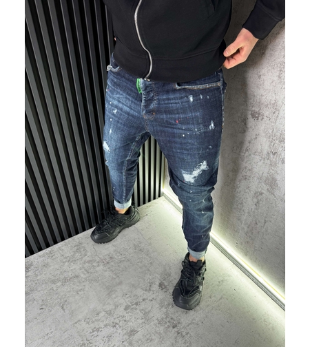 Мъжки Дънки Тъмносини с Кръпки 070