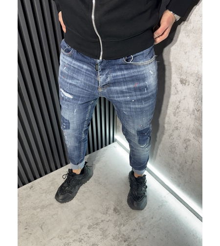 Мъжки Дънки в Синьо с Кръпки и Избелващ Ефект - 337 R3