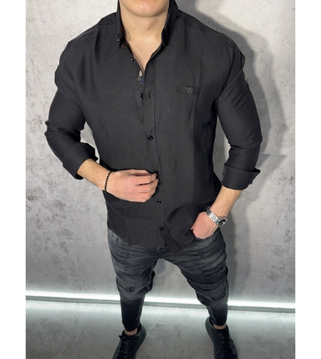Мъжка Риза от 100% Лен в Черен Цвят