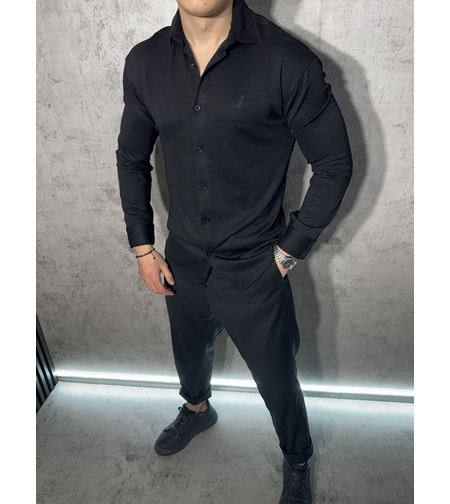Спортно-Елегантна Риза с Вталена Кройка в Черно