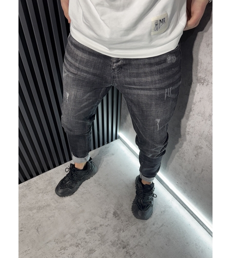 Мъжки Дънки Тъмносиви с Кръпки