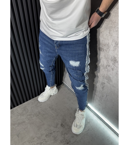 Мъжки Дънки Slim fit с Накъсани Акенти и Страничен Кант 6013