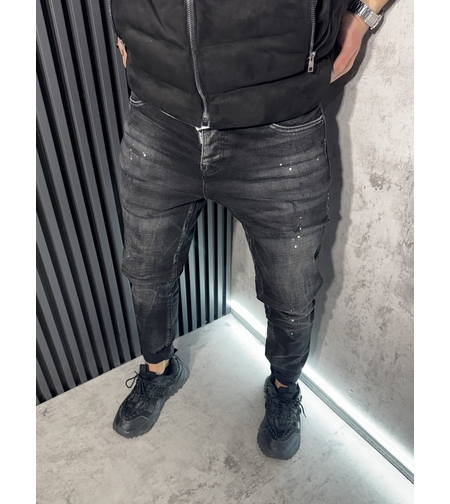 Мъжки Дънки в Черно с Пръски - 924