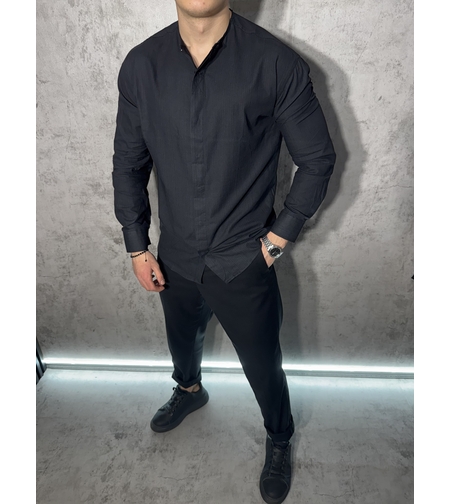 Риза Без Яка в Черен Цвят