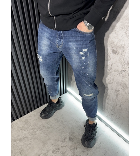 Мъжки Дънки с Накъсвания и Бели Пръски 12159