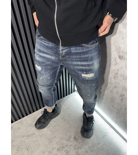 Мъжки Дънки в Тъмносиньо с Кръпки - 342-2