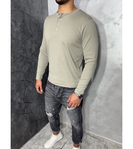 Мъжка Slim-Fit Блуза в Цвят Каки с Копчета 1261