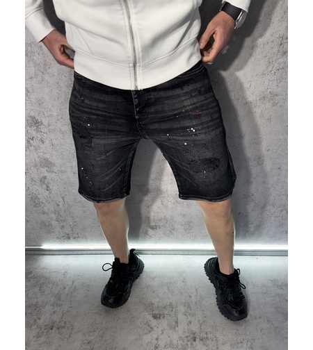Мъжки Къси Дънки Черни с Пръски 507-3