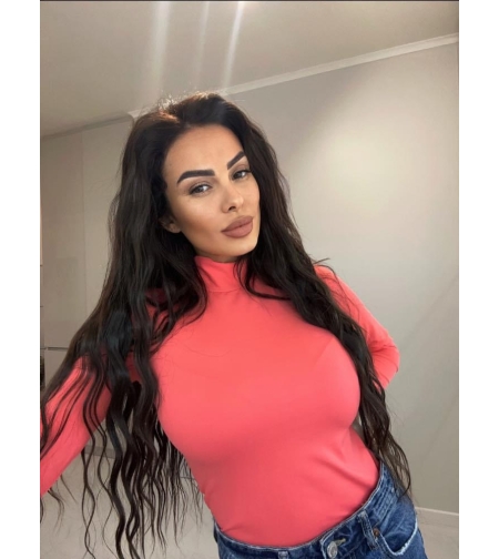 Блуза с висока яка - Корал