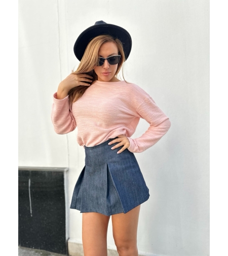 Дънкова къса пола с ефектни плисета