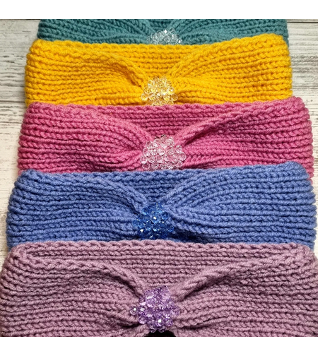 Ръчно изплетени детски ленти за глава със стъклени кристали