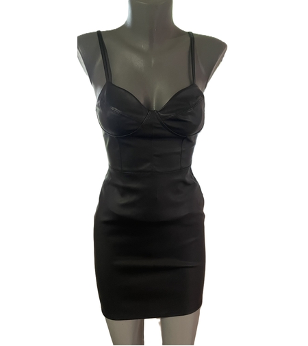 Черна кожена рокля XS Размер –Елегантна линия