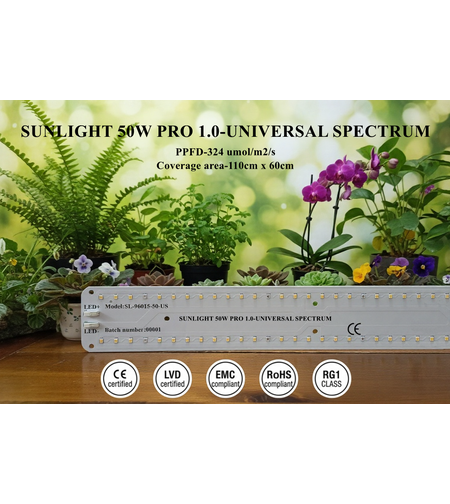 Професионален LED модул SUNLIGHT 50W PRO 1.0 за растения, цветя, микрозелени, билки и разсад – пълноспектърно осветление за земеделие.