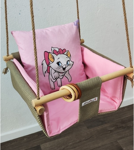 Бебешка стандартна люлка - Коте в розово 2
