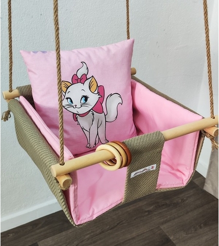 Бебешка стандартна люлка - Коте в розово 1
