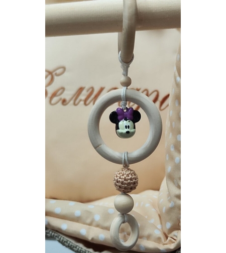 Дрънкалка със звънче Мини Маус - бежова