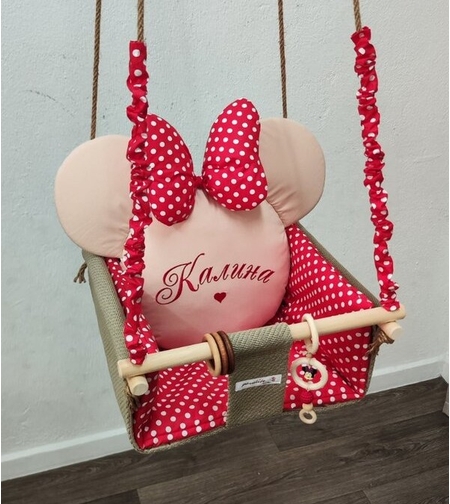 Бебешка люлка Мини Маус - червено и бежово