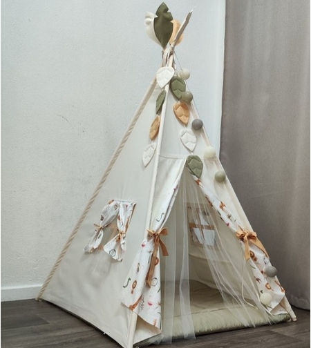 Едноцветна палатка в екрю с дебело килимче - Джунгла