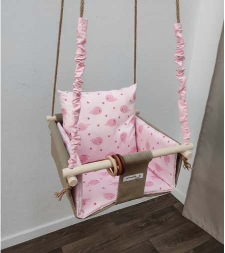 Бебешка стандартна люлка - Розови китове
