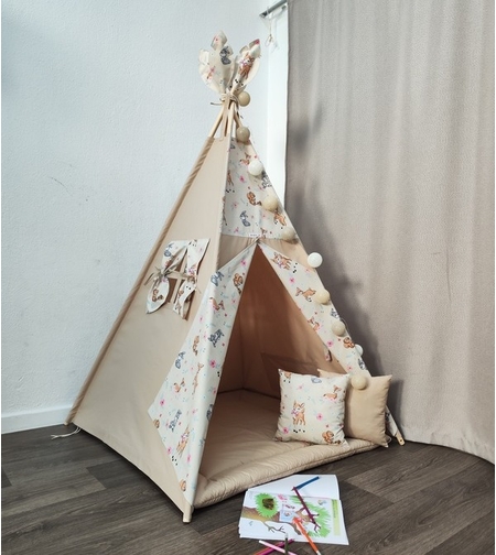 Едноцветна неутрална палатка с дебело килимче - 