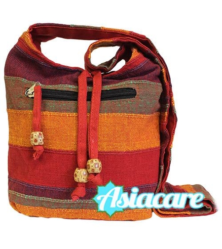 Индийска дамска чанта от памук в червено-оранжево