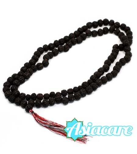 Черна рудракша мала - голяма молитвена броеница от 108 черни семена рудракша