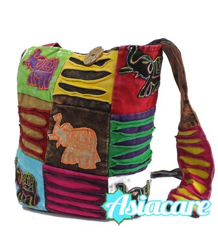 Пачурк дамска чанта от памук със слонове