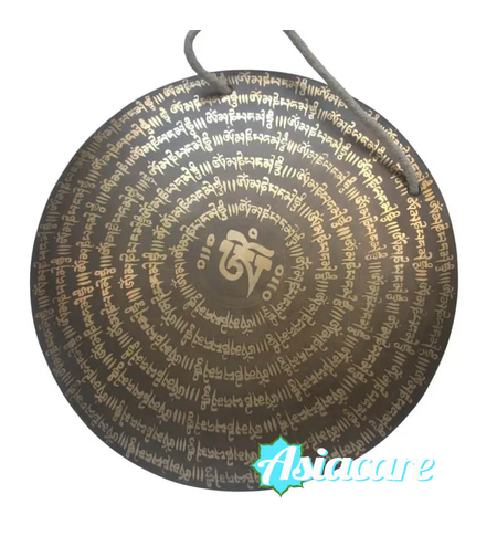 Непалски гравиран гонг Ом мани падме хум 54 см с чукче
