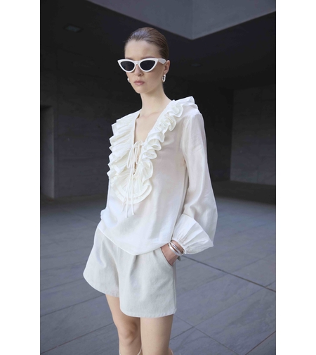 Cream Ruffled Blouse