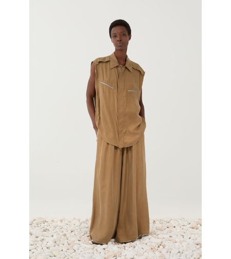 Camel Sleeveless Shirt Set